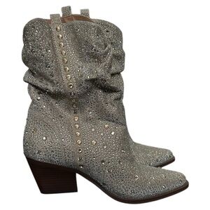 ❤️Gold rhinestone cowgirl western  Jessica Simpson heeled boots SZ  8 1/2 M